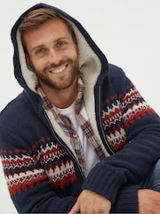 FatFace Blue Borg Lined Fairisle Knit Hoodie - Image 3 of 5