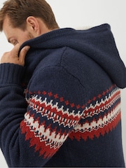 FatFace Blue Borg Lined Fairisle Knit Hoodie - Image 4 of 5