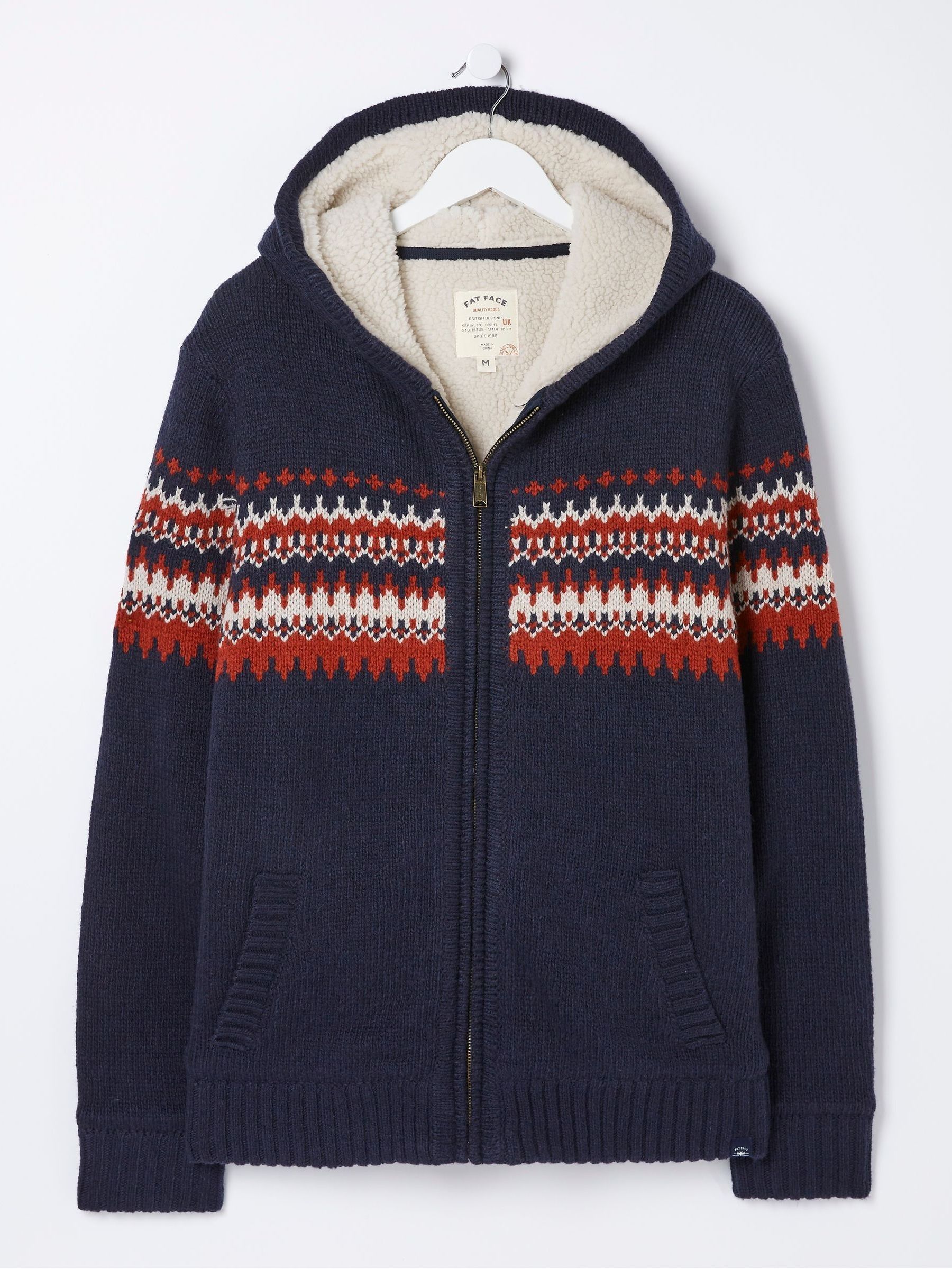 Buy FatFace Blue Borg Lined Fairisle Knit Hoodie from Next Luxembourg
