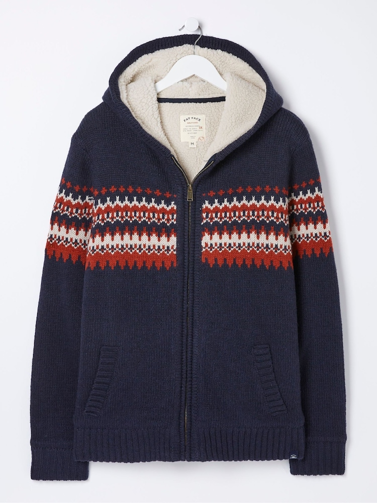 FatFace Blue Borg Lined Fairisle Knit Hoodie - Image 5 of 5
