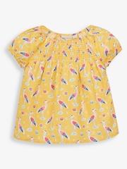 JoJo Maman Bébé Yellow Girls' Heron Print Smocked Top - Image 1 of 2