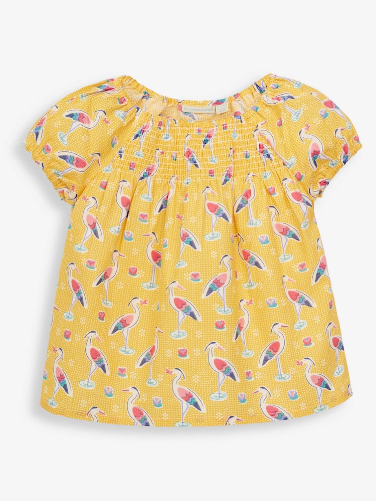JoJo Maman Bébé Yellow Girls' Heron Print Smocked Top - Image 1 of 2