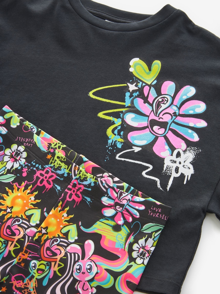 Black Graffiti T-Shirt And Cycling Shorts Set (3-16yrs) - Image 6 of 6 Black Graffiti T-Shirt And Cycling Shorts Set (3-16yrs) - Image 6 of 6