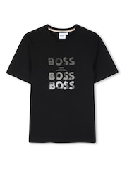 Negru - Tricou din jerseu cu mânecă scurtă BOSS - Imaginea 1 din 3