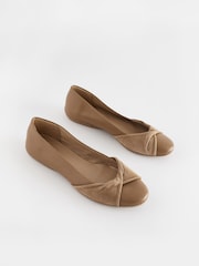 Camel Forever Comfort Leather Twist Leather Ballerina Shoes - Image 1 of 7