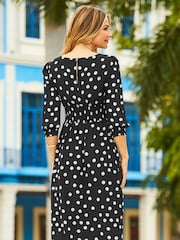 Sosandar Black Printed Ruched Waist Pencil Dress - Image 2 of 5