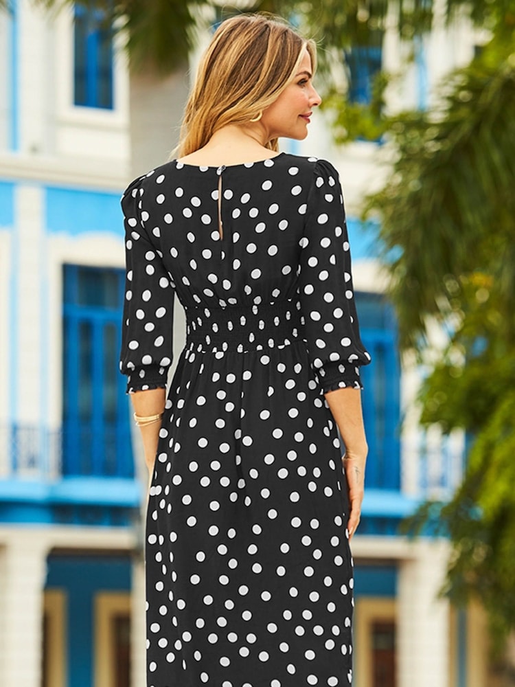 Sosandar Black Printed Ruched Waist Pencil Dress - Image 2 of 5