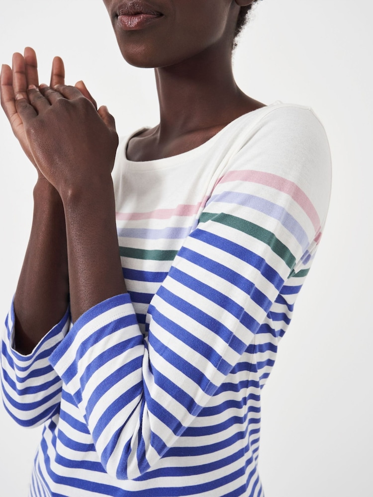 Crew Clothing Company White/Blue 100% Cotton Essential Breton Stripe Top - Image 4 of 5