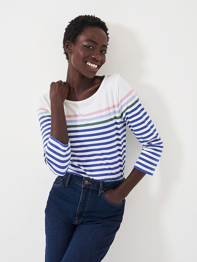 Crew Clothing Company White/Blue 100% Cotton Essential Breton Stripe Top - Image 5 of 5