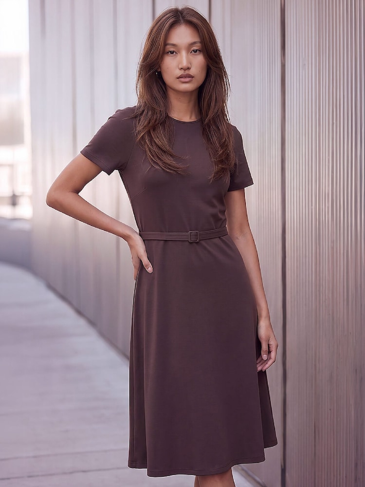 Коричневий - Roman Ponte Belted Short Dress - Image 1 of 4