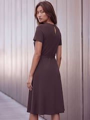 Коричневий - Roman Ponte Belted Short Dress - Image 3 of 4