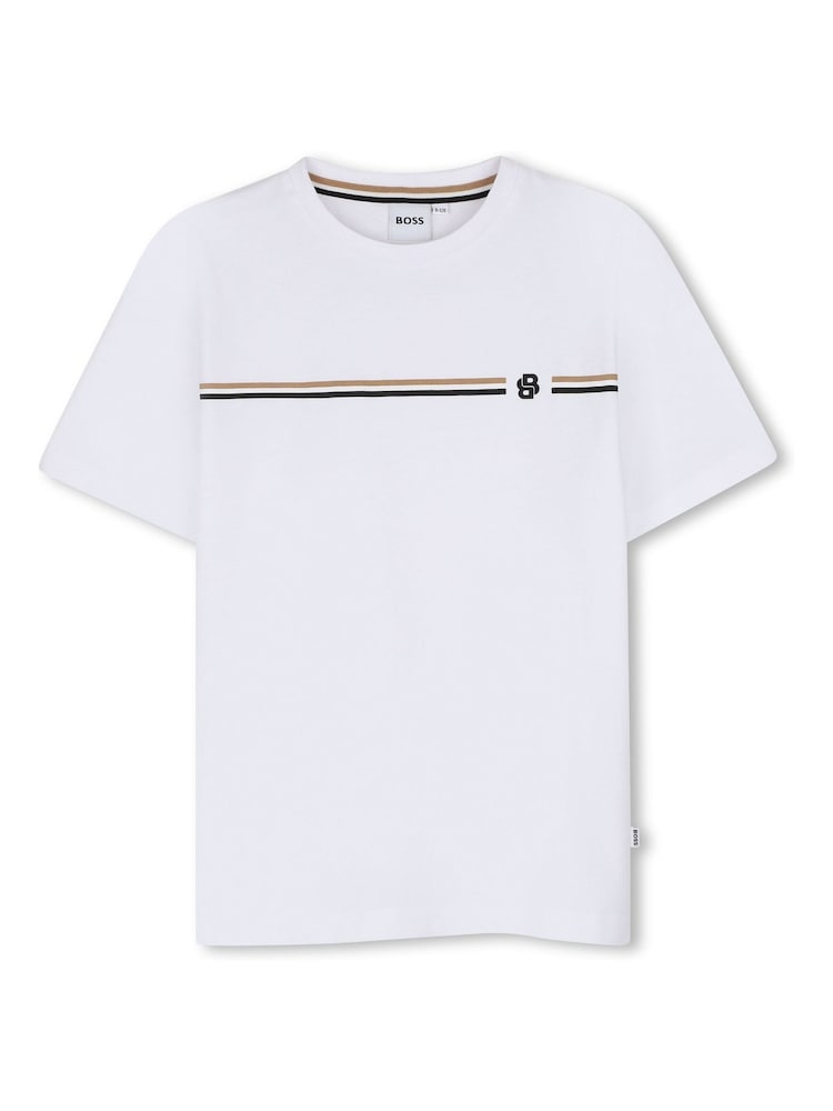 BOSS White Short-Sleeved Cotton Jersey T-Shirt - Image 1 of 3 BOSS White Short-Sleeved Cotton Jersey T-Shirt - Image 1 of 3