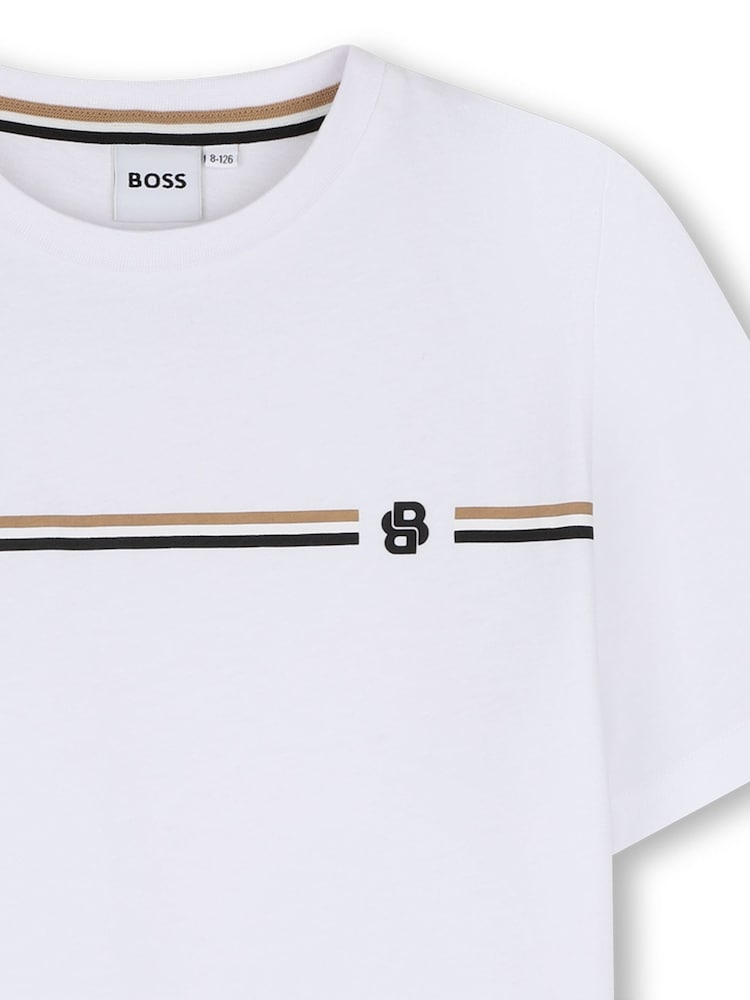 BOSS White Short-Sleeved Cotton Jersey T-Shirt - Image 3 of 3 BOSS White Short-Sleeved Cotton Jersey T-Shirt - Image 3 of 3