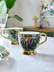 Clarke & Clarke Set of 2 Indigo Blue/Gold Monkey Business Footed Mugs - Image 1 of 2