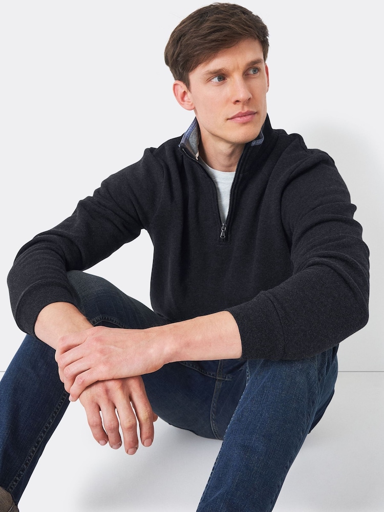 Crew Clothing Black Classic Quarter Zip Sweatshirt - Image 1 of 4