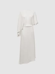 Reiss Ivory Naomi Cape Sleeve Asymmetric Maxi Dress - Image 2 of 4