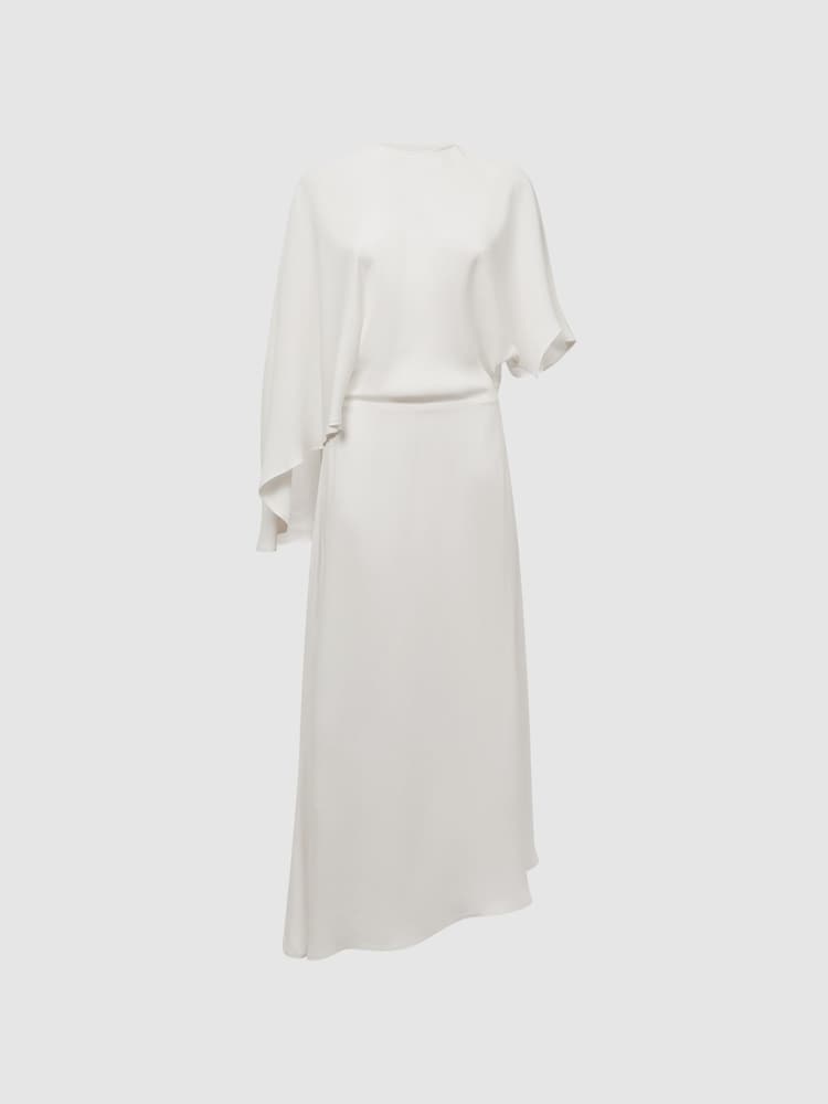 Reiss Ivory Naomi Cape Sleeve Asymmetric Maxi Dress - Image 2 of 4