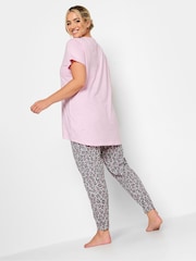 Yours Curve Pink Believe In Yourself Animal Print Cuffed 100% Cotton Pyjama Set - Image 3 of 4