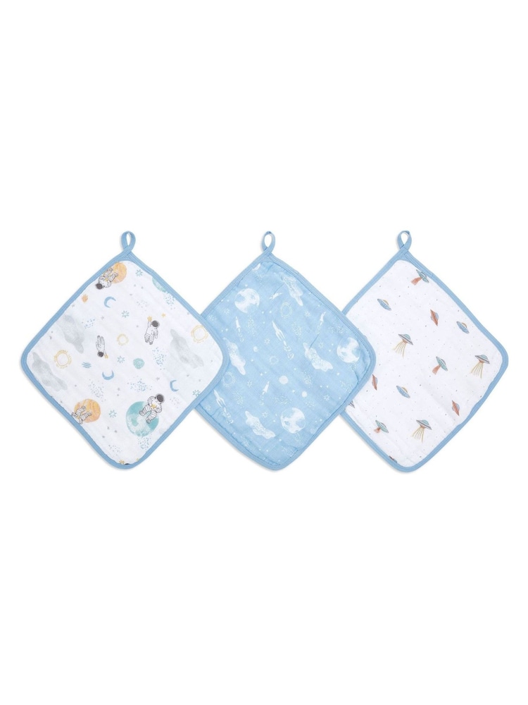 aden + anais Natural Essentials Space Explorers 100% Cotton Muslin Washcloths 3 Pack - Image 1 of 2