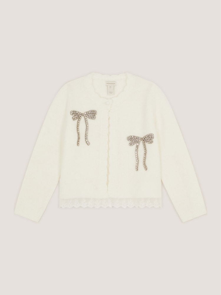 Monsoon Cream Embellished Bow Cardigan - Image 1 of 3