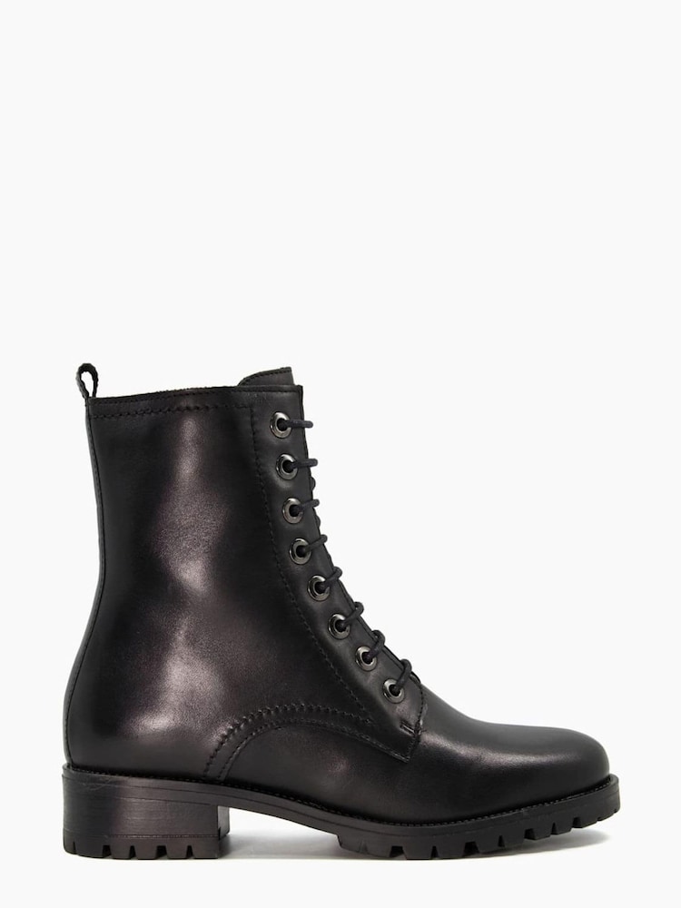 Dune London Black Prestone Cleated Sole Lace-Up Hiker Boots - Image 1 of 6