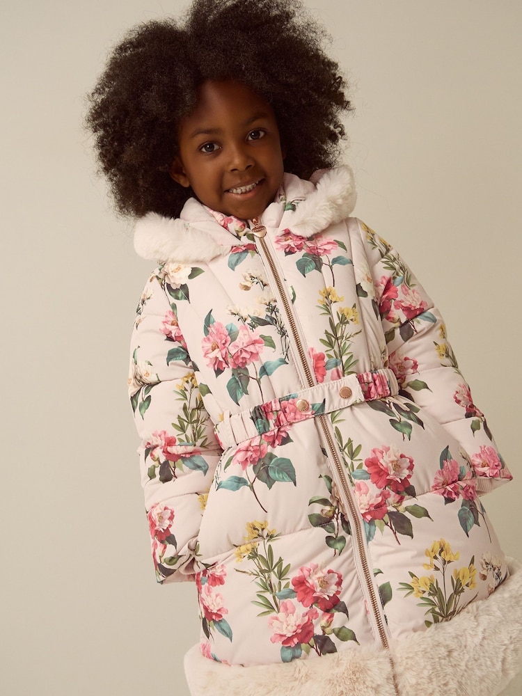 Monsoon Botanical Print Faux Fur Hood Coat - 4의 이미지 1