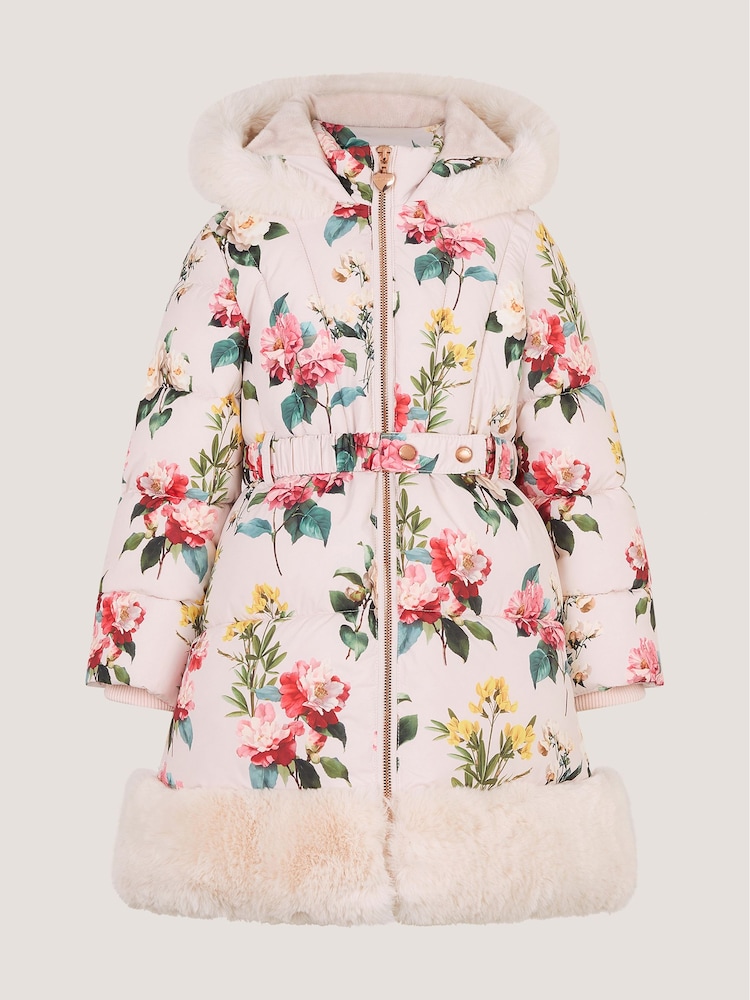 Monsoon Botanical Print Faux Fur Hood Coat - 4의 이미지 2