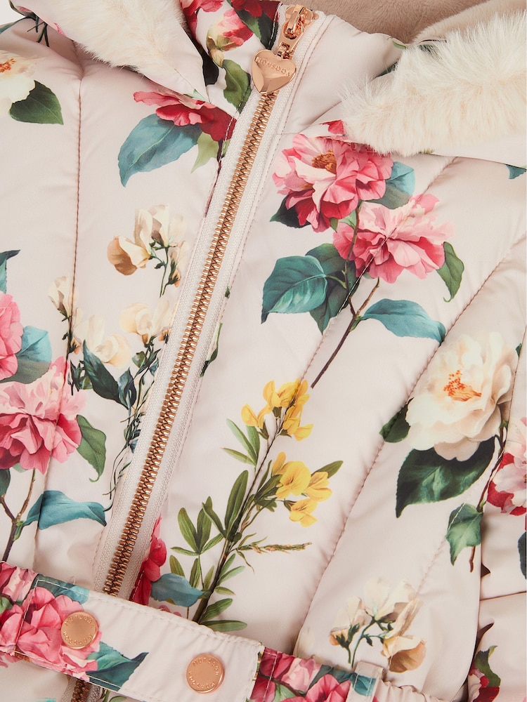 Monsoon Botanical Print Faux Fur Hood Coat - 4의 이미지 4
