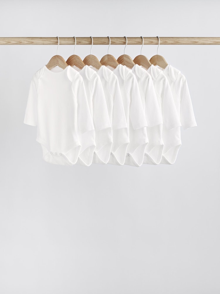 White 7 Pack Essential Baby Long Sleeve Bodysuits - Image 1 of 5