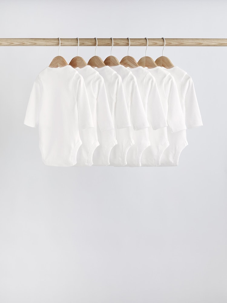 White 7 Pack Essential Baby Long Sleeve Bodysuits - Image 2 of 5