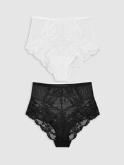 Black/White High Rise Lace Knickers 2 Pack - Image 1 of 5