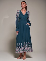Jolie Moi Blue Printed Mesh Long Sleeve Maxi Dress - Image 5 of 6