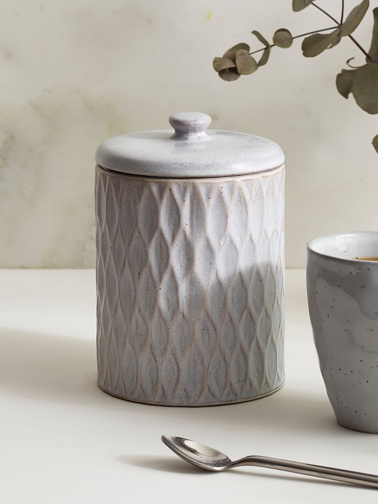 Grey Embossed Geo Single Storage Jars - Image 1 of 3
