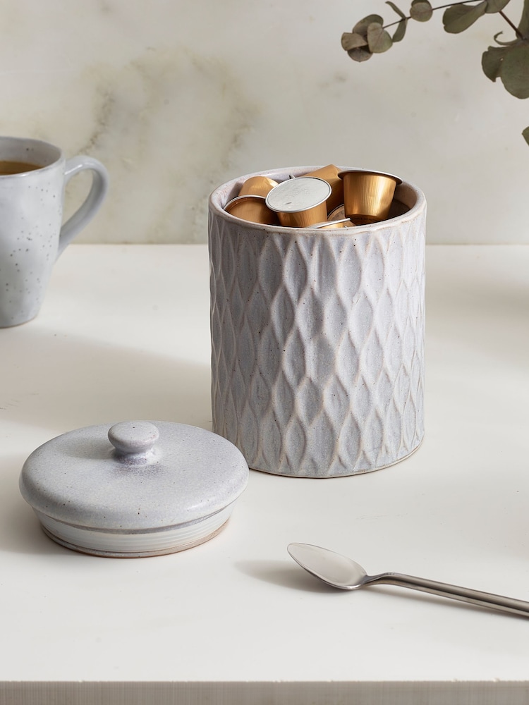 Grey Embossed Geo Single Storage Jars - Image 2 of 3