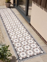 Monochrome Rust Brown Vinyl Traditional Tile Indoor Outdoor Runner - Image 1 of 5
