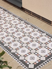 Monochrome Rust Brown Vinyl Traditional Tile Indoor Outdoor Runner - Image 2 of 5