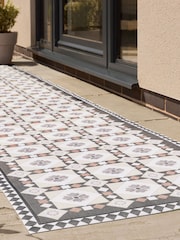 Monochrome Rust Brown Vinyl Traditional Tile Indoor Outdoor Runner - Image 3 of 5