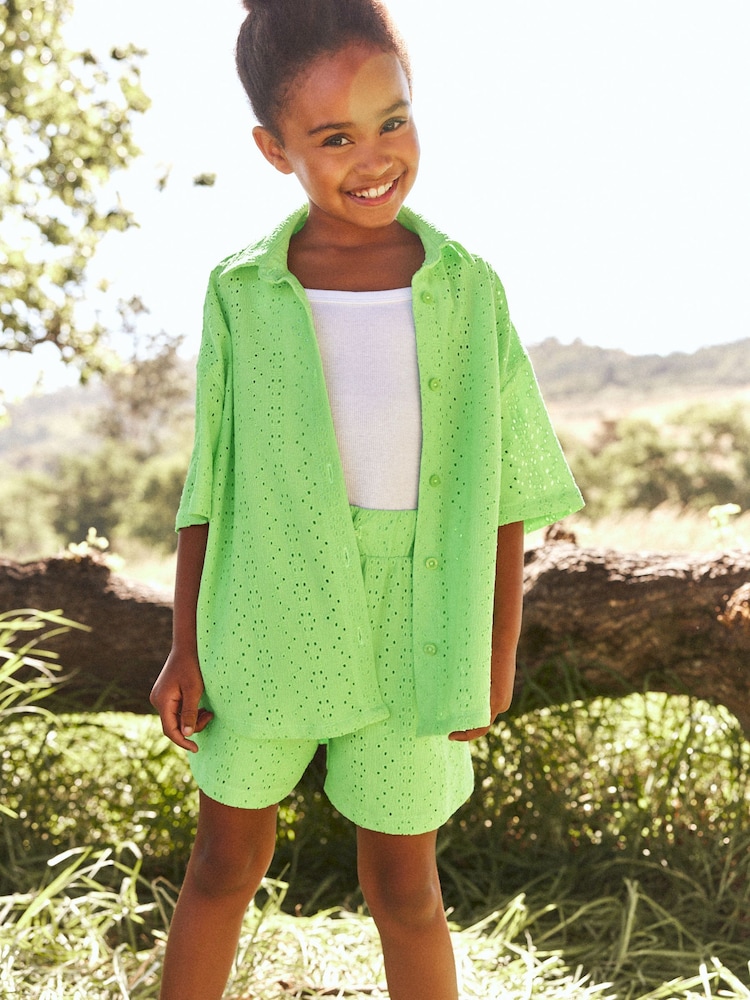 Lime Green Oversized Textured Shirt And Shorts Set (3-16yrs) (3-16yrs) - Image 1 of 10