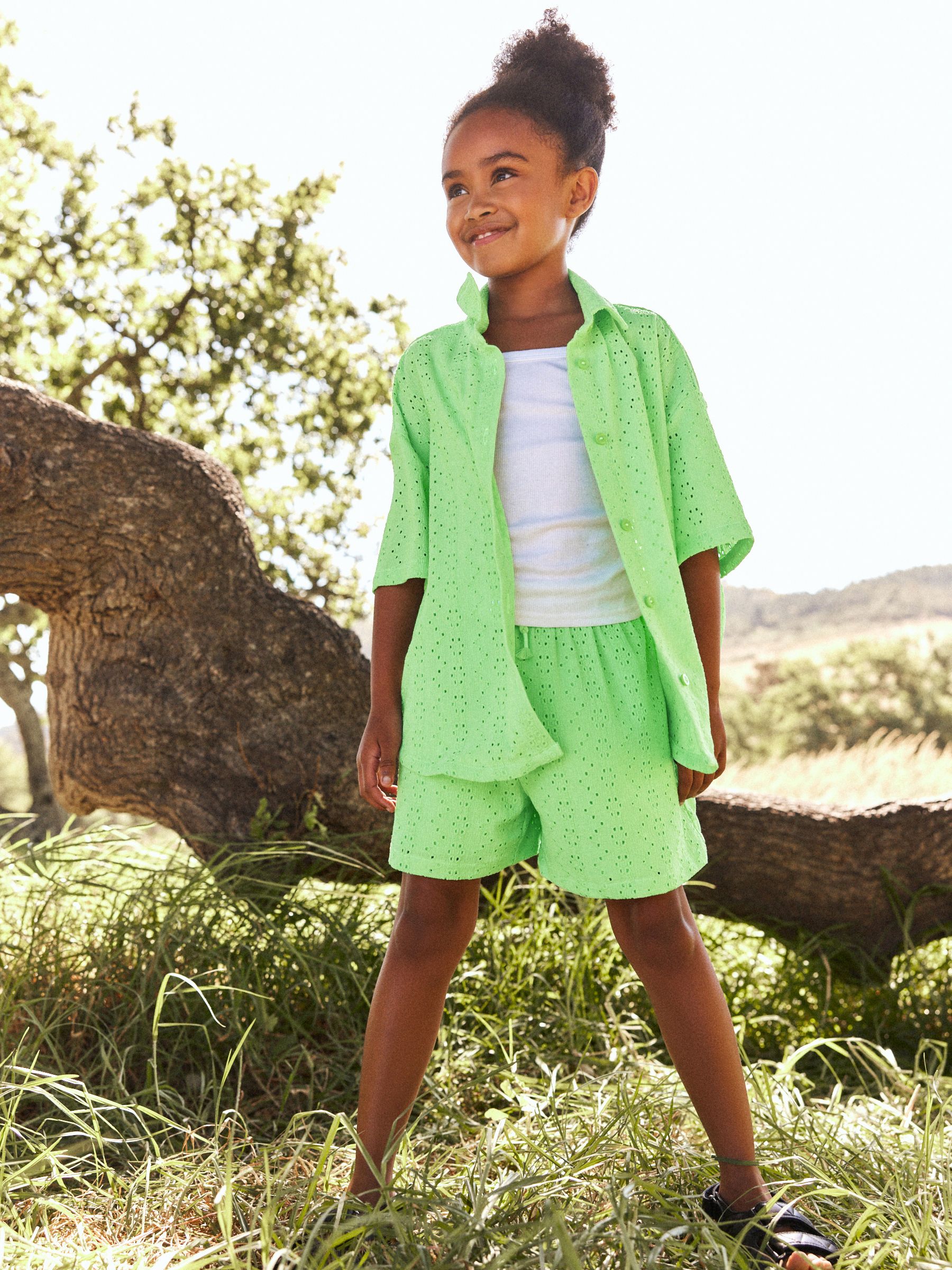 Buy Lime Green Oversized Textured Shirt And Shorts Set (3