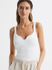Reiss White Daisy Sweetheart Neck Top - Image 1 of 7