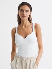 Reiss White Daisy Sweetheart Neck Top - Image 2 of 7