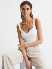 Reiss White Daisy Sweetheart Neck Top - Image 3 of 7