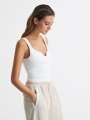 Reiss White Daisy Sweetheart Neck Top - Image 4 of 7