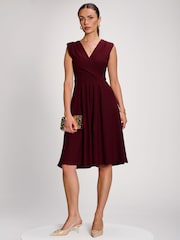 Jolie Moi Burgundy Red Plain Sleeveless Midi Dress - Image 1 of 6
