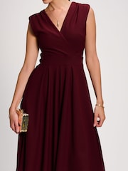 Jolie Moi Burgundy Red Plain Sleeveless Midi Dress - Image 3 of 6