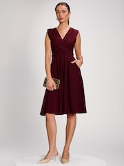 Jolie Moi Burgundy Red Plain Sleeveless Midi Dress - Image 4 of 6