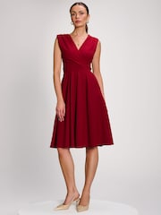 Jolie Moi Red Plain Sleeveless Midi Dress - Image 1 of 6