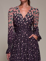 Jolie Moi Purple Printed Mesh Long Sleeve Maxi Dress - Image 5 of 6