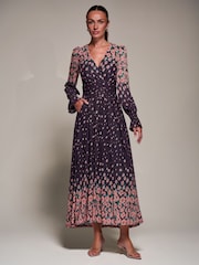 Jolie Moi Purple Printed Mesh Long Sleeve Maxi Dress - Image 6 of 6