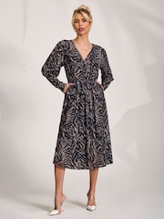 Jolie Moi Brown Mesh Puff Sleeve Midi Dress - Image 1 of 6